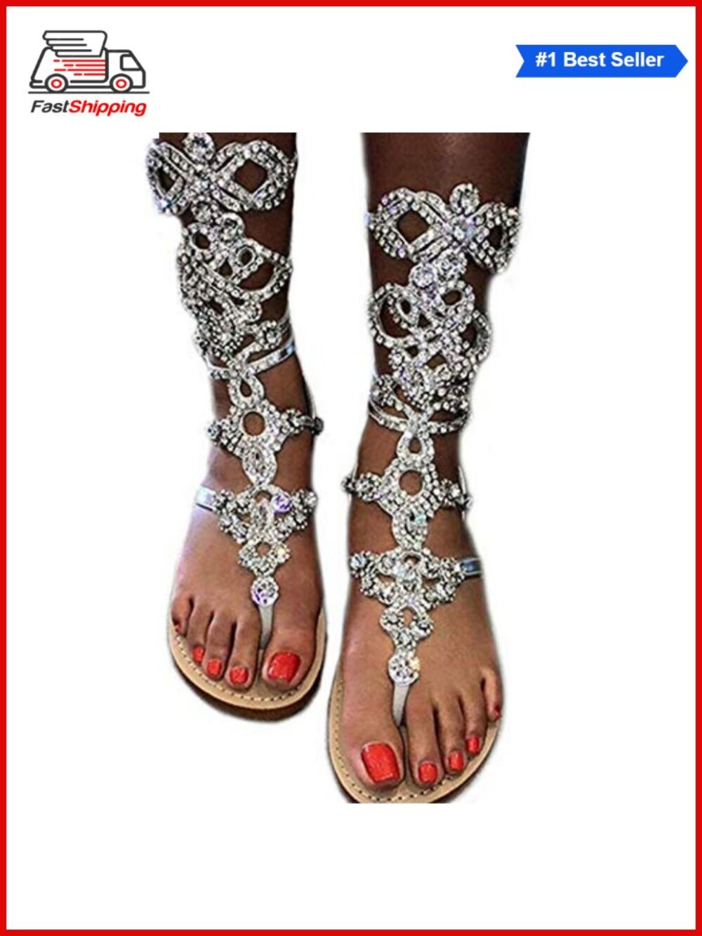✨Rhinestone Gladiator Sandals Women Flat Beach Wedding Shoes